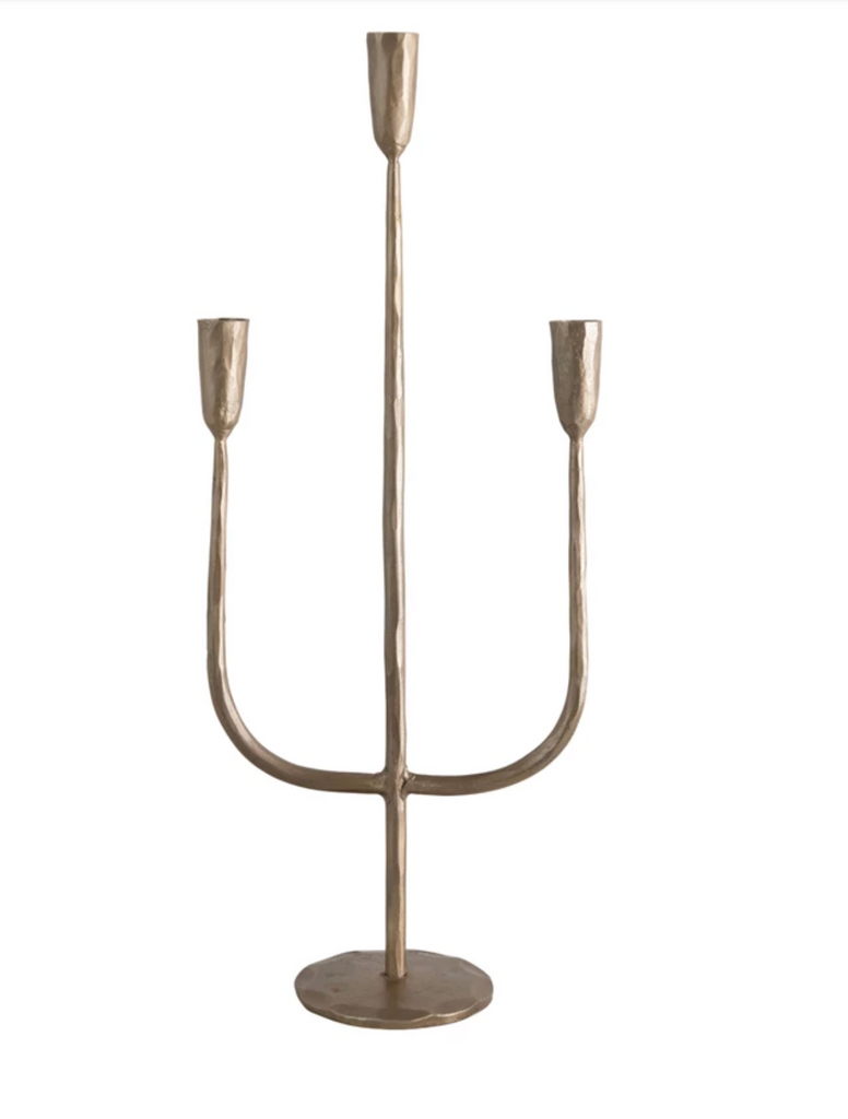 HAND-FORGED METAL CANDELABRA WITH ANTIQUE FINISH