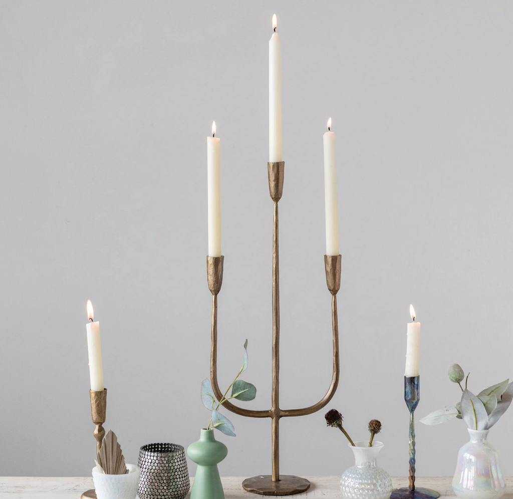 HAND-FORGED METAL CANDELABRA WITH ANTIQUE FINISH