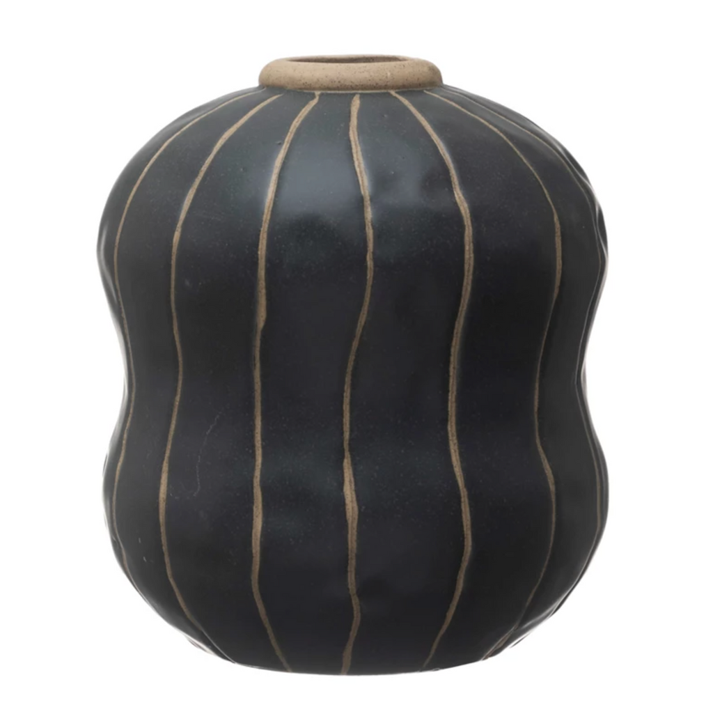STONEWARE VASE WITH WAX RELIEF STRIPES