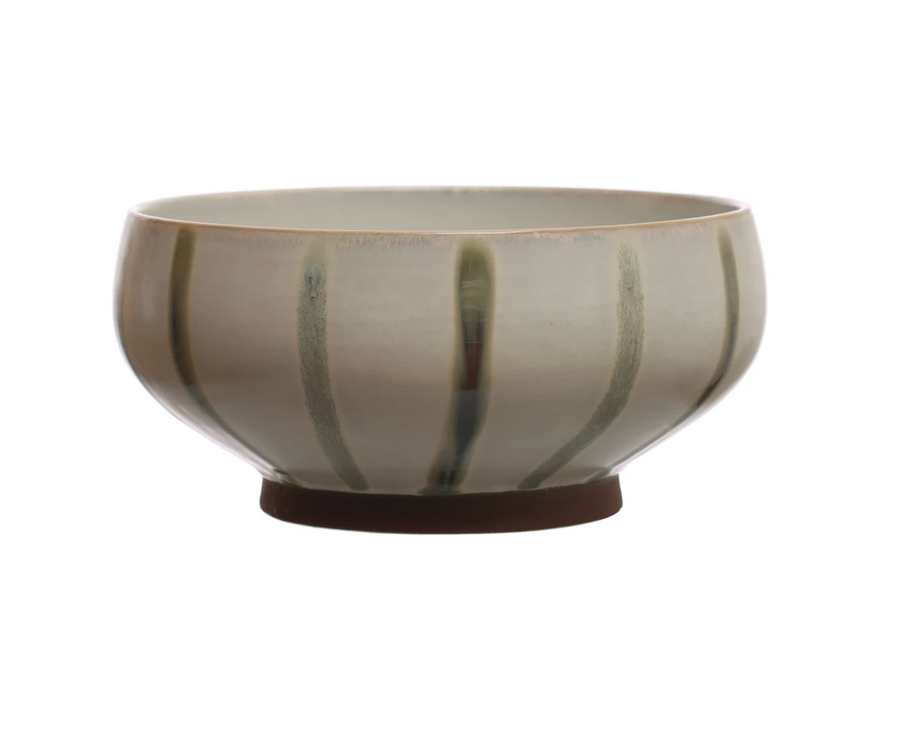 HANDPAINTED STONEWARE BOWL WITH STRIPES- IN STORE PICK UP ONLY!
