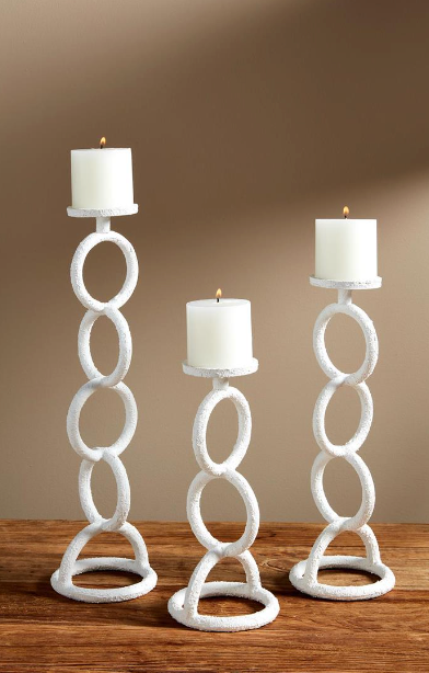 WHITE CHAIN LINK CANDLESTICK - 3 SIZES AVAILABLE