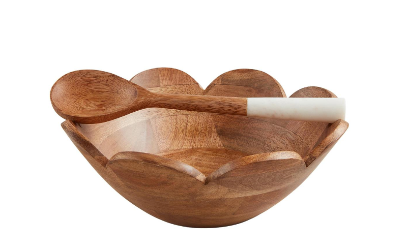 WOOD SCALLOP BOWL WITH SERVER