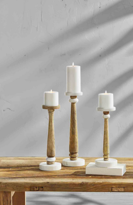 SKINNY MARBLE & WOOD CANDLESTICK - 3 SIZES AVAILABLE- IN STORE PICK UP ONLY!