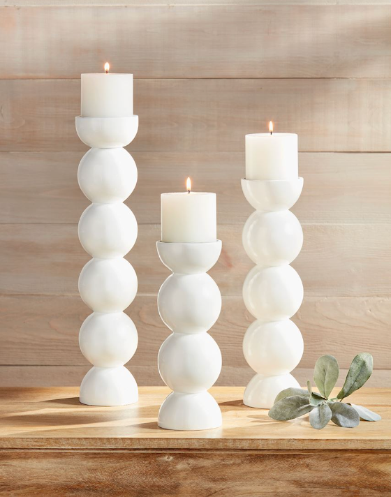 WHITE LACQUER CANDLESTICKS - 3 SIZES AVAILABLE- IN STORE PICK UP ONLY!