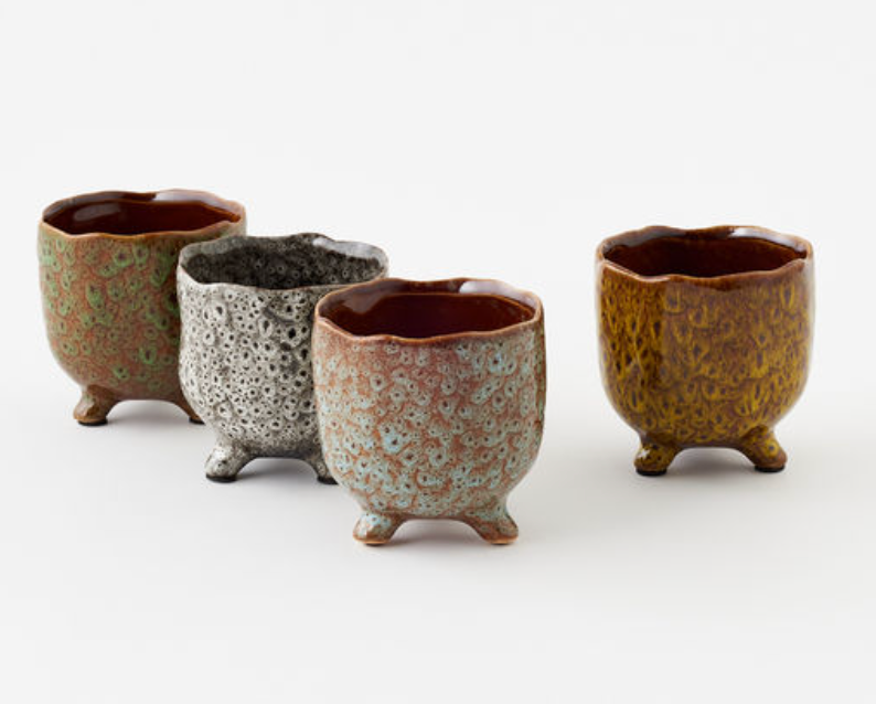 STONEWARE FOOTED POT -LARGE - 4 COLORS AVAILABLE