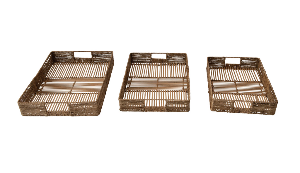 HAND WOVEN TRAYS WITH HANDLES - IN STORE PICK UP ONLY!