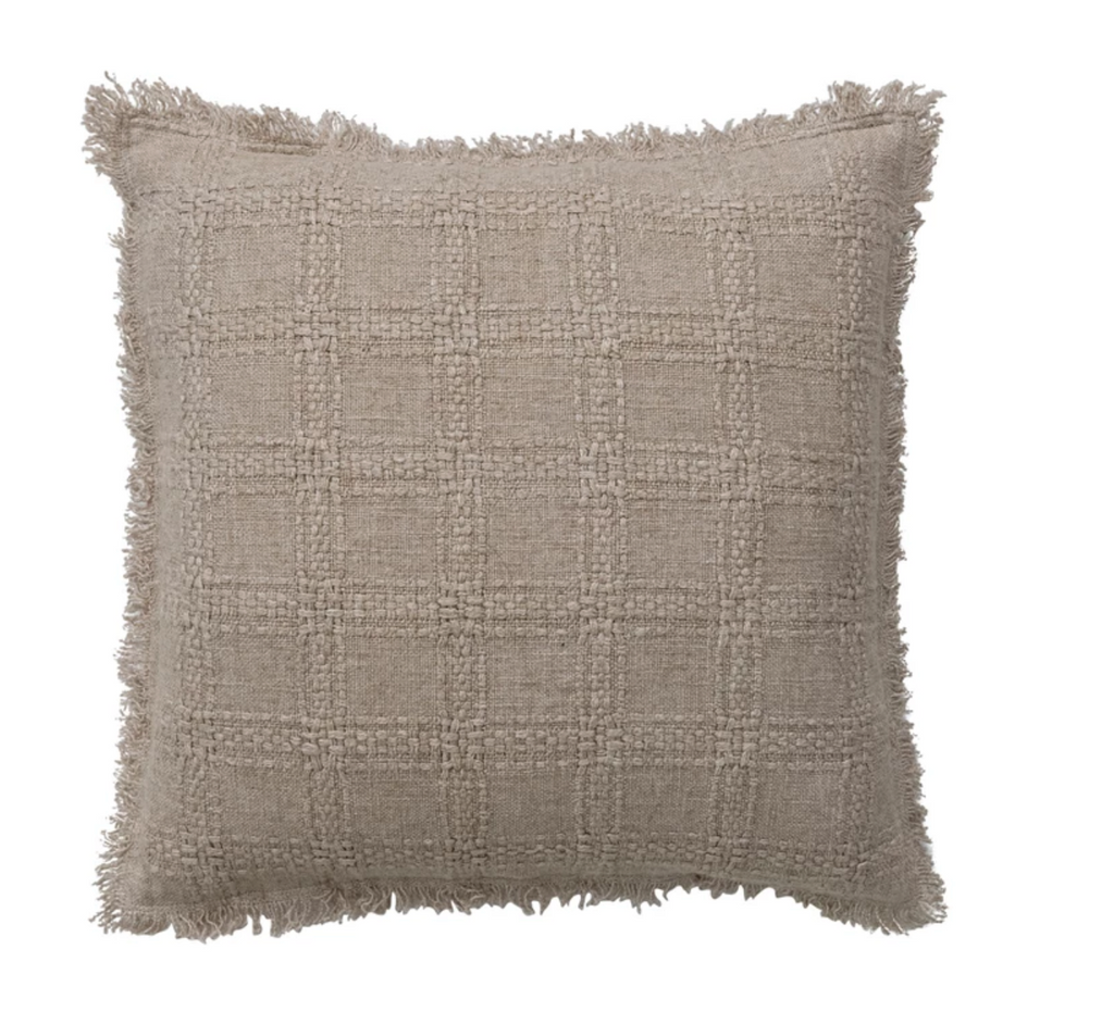 WOVEN COTTON PILLOW WITH CHAMBRAY BACK & FRINGE