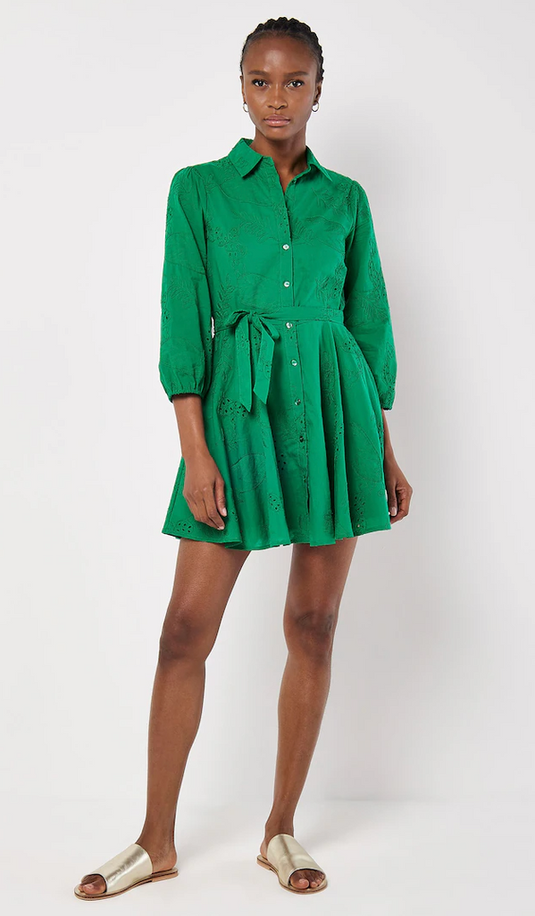 TROPICAL EMBROIDERY SWING DRESS-GREEN