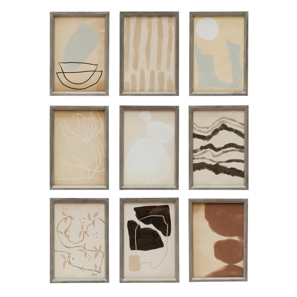 WOOD FRAMED GLASS WALL DECOR WITH ABSTRACT IMAGE- IN STORE PICK UP ONLY!