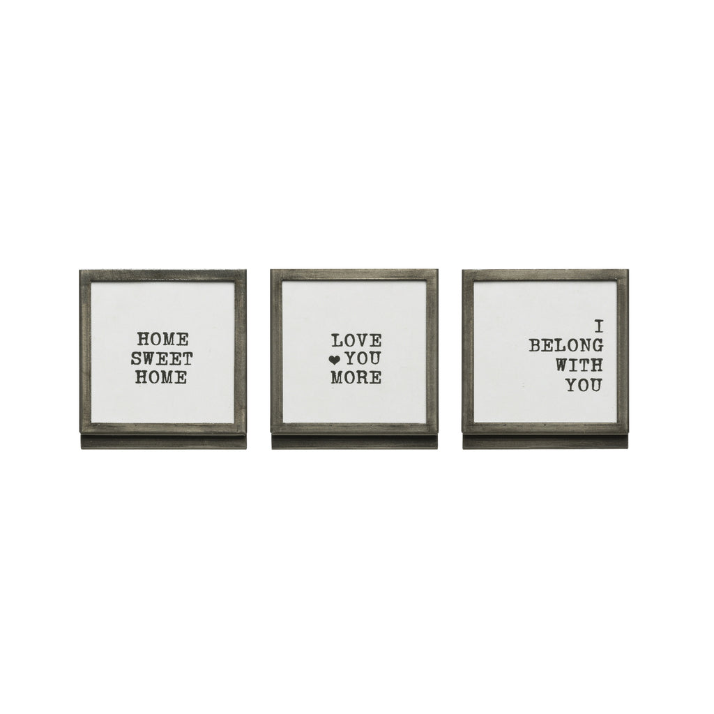 SQUARE METAL & GLASS FRAME WITH EASEL & SAYING