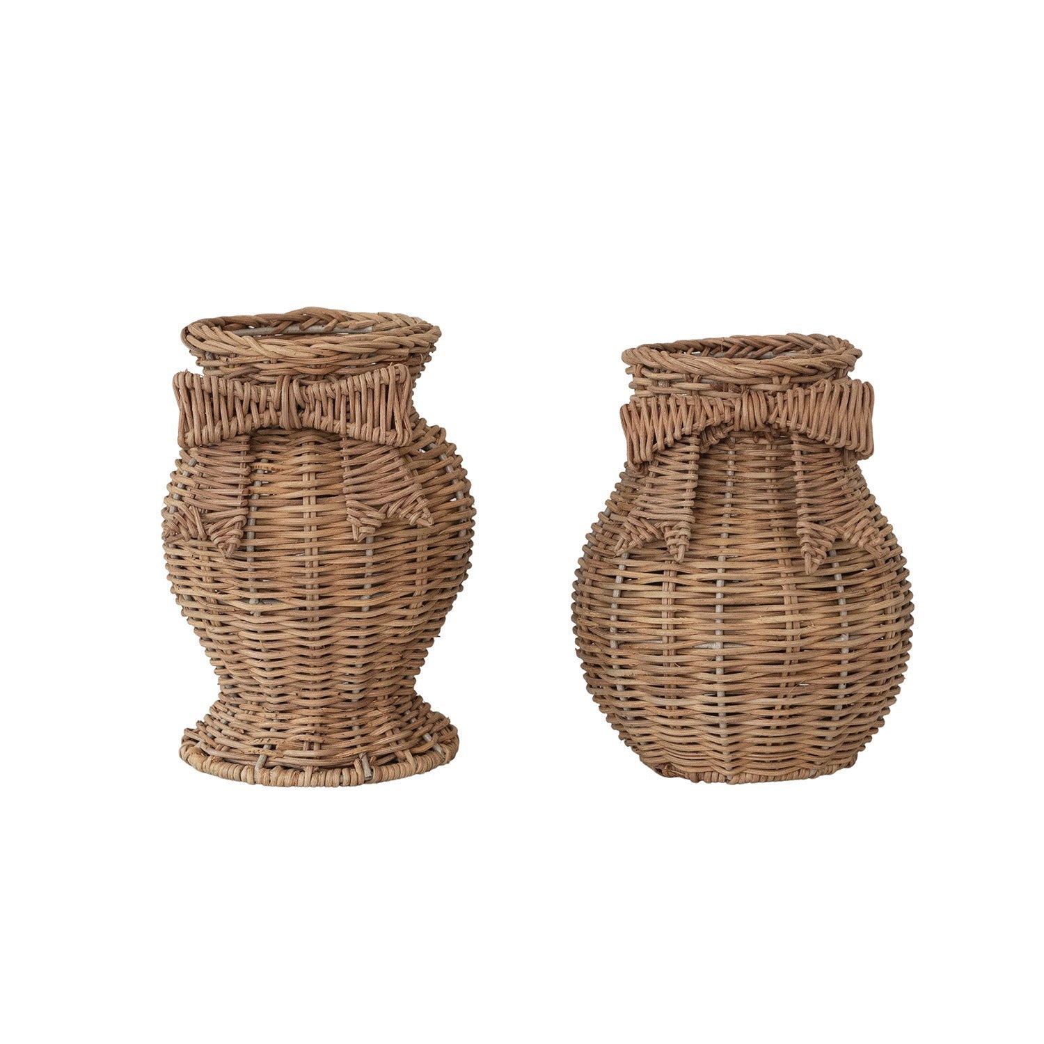 Hand-Woven Rattan Vase w Bow & Glass