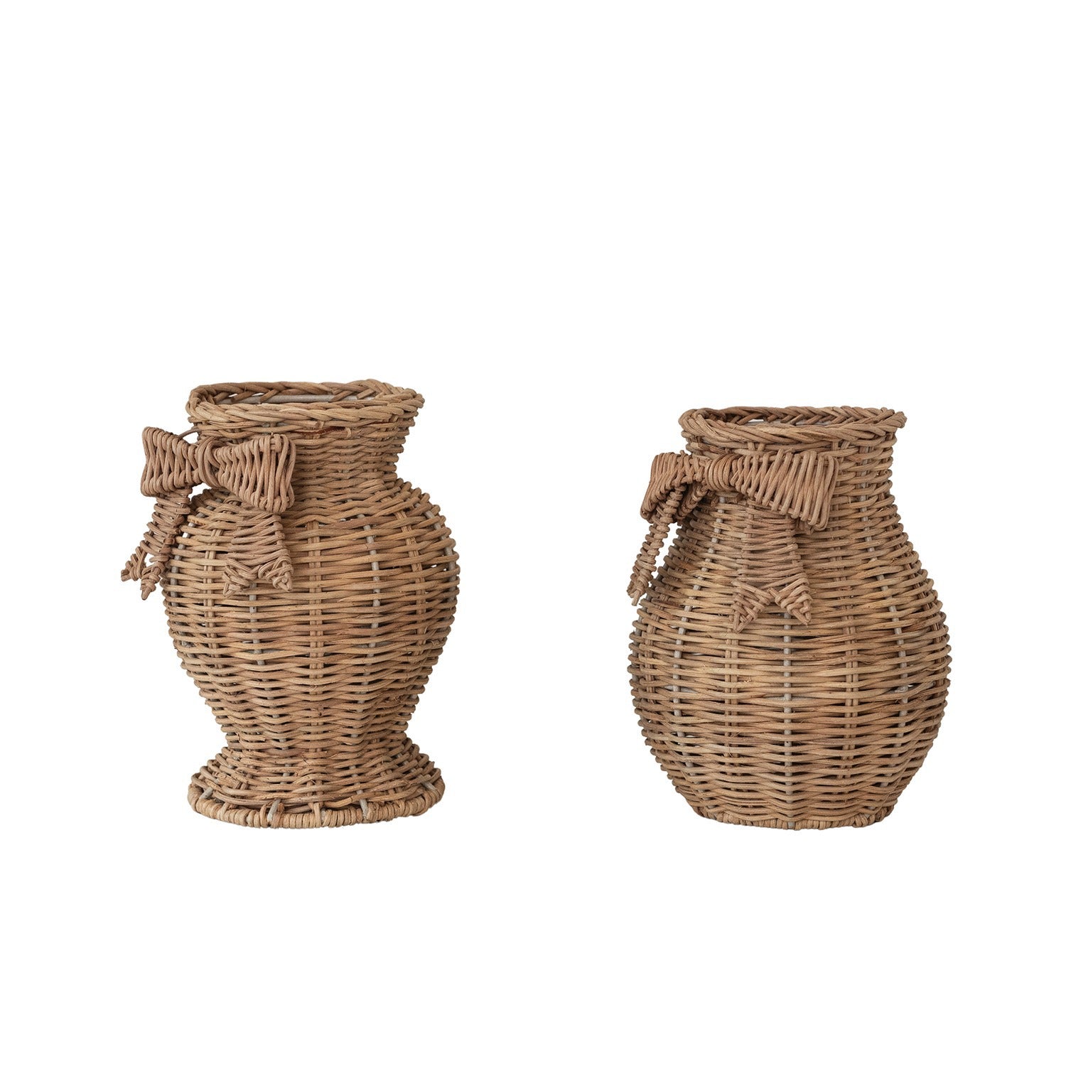 Hand-Woven Rattan Vase w Bow & Glass