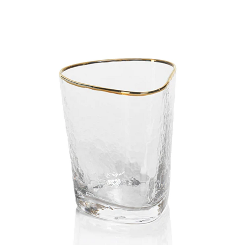 APERITIVO TRIANGULAR DOF GLASS CLEAR WITH GOLD RIM- IN STORE PICK UP ONLY!