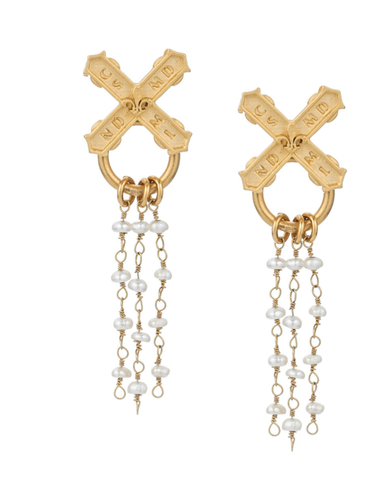 FRENCH XO STUD WITH MICRO PEARL DANGLES - GOLD