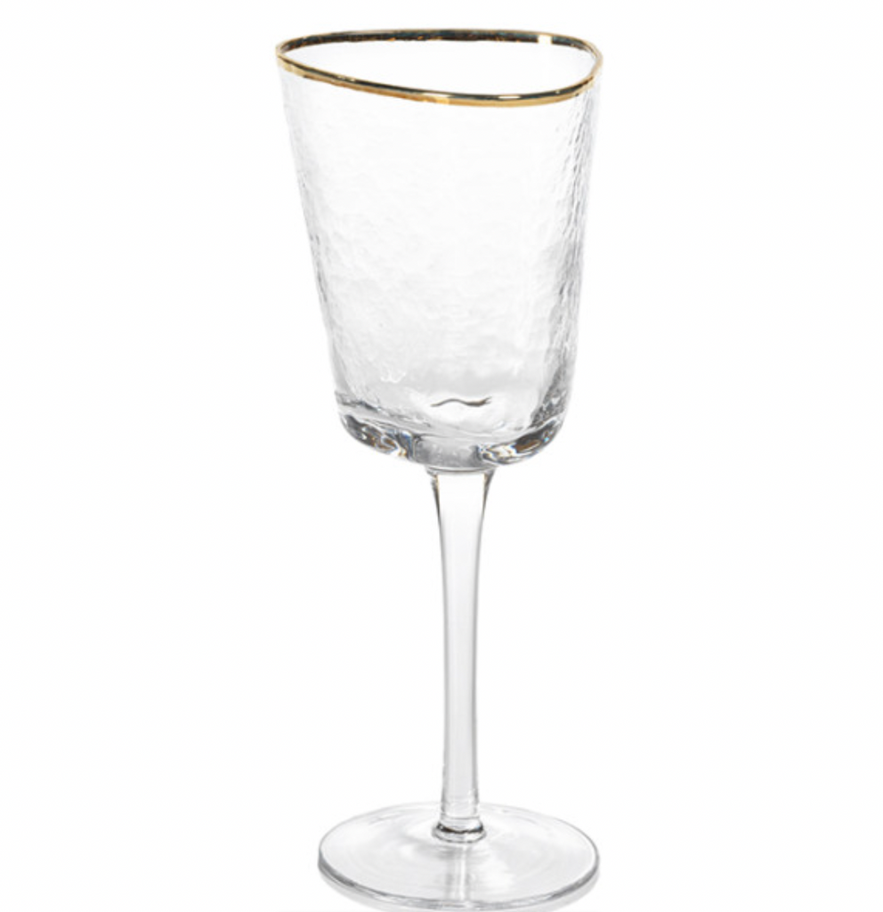 APERITIVO TRIANGULAR WINE GLASS CLEAR WITH GOLD RIM- IN STORE PICK UP ONLY!