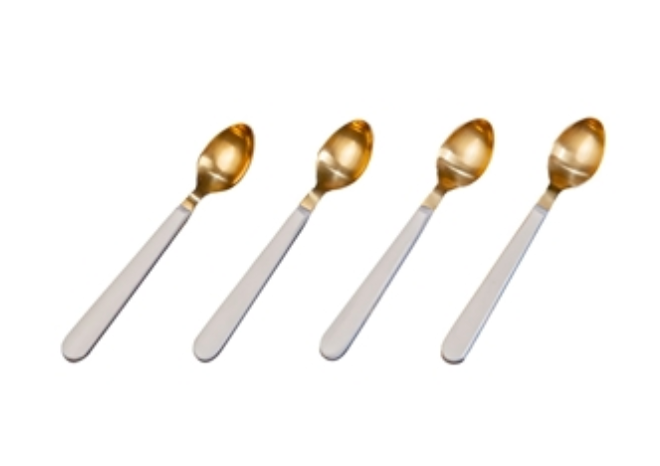 GOLD COCKTAIL SPOONS WITH WHITE RESIN HANDLES