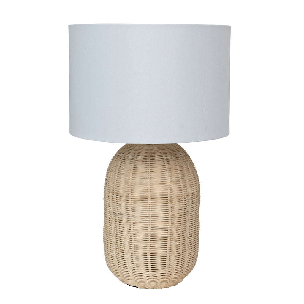 WICKER TABLE LAMP WITH LINEN SHADE - IN  STORE PICK UP ONLY!