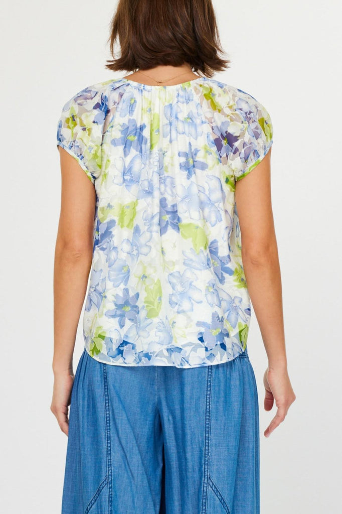 BUTTON FRONT BLOUSE WITH GATHERED NECK - FLORAL