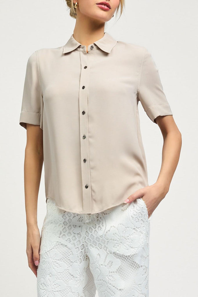 HALF SLEEVE BUTTON FRONT SHIRT - TAUPE