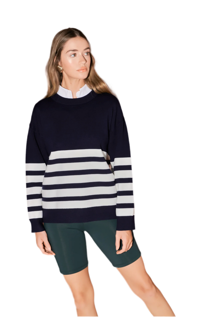 STRIPE CREW NECK SWEATER - NAVY/WHITE