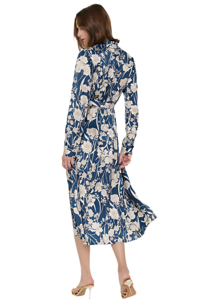 FLORAL PRINTED MIDI WRAP DRESS - NAVY MULTI