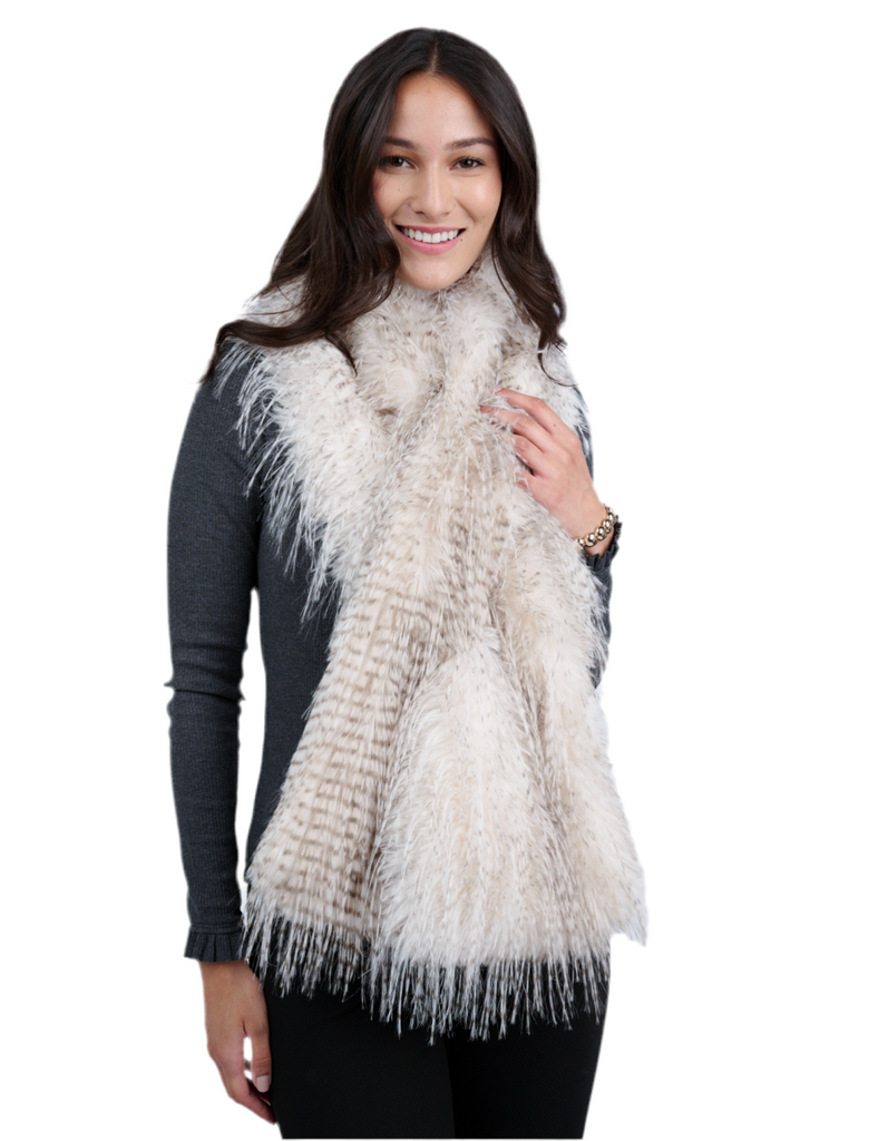 OSTRICH FAUX FUR SCARF-IVORY