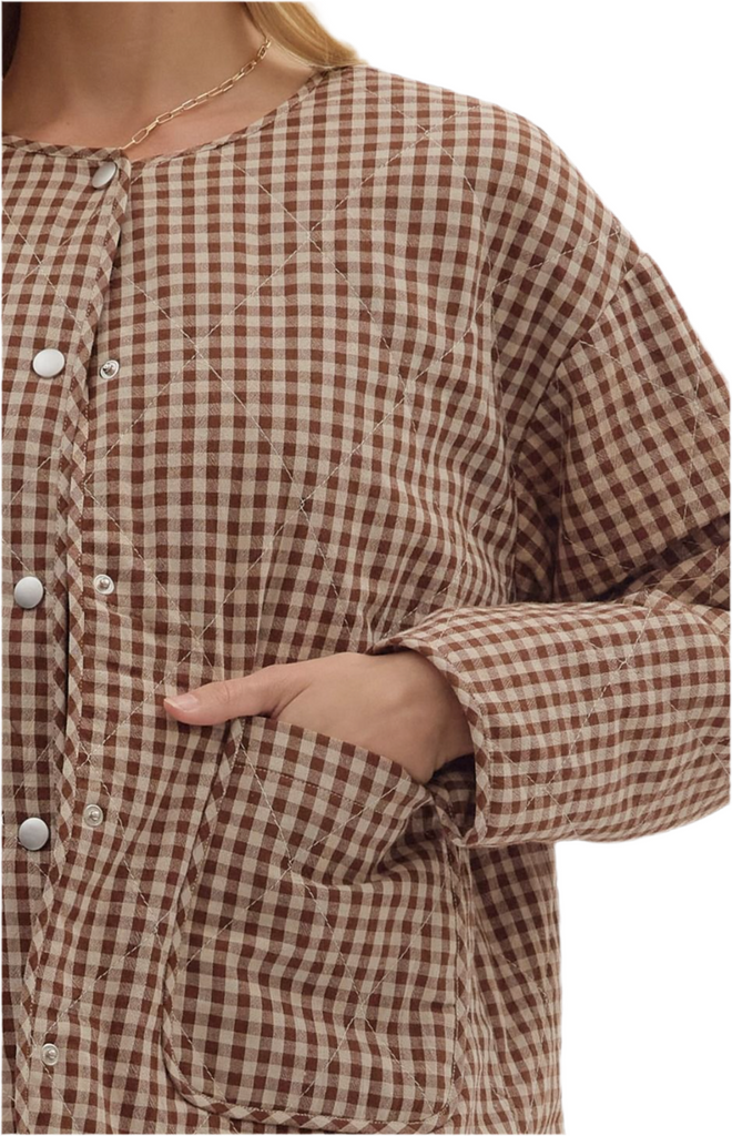 GINGHAM PRINTED JACKET - CHOCOLATE