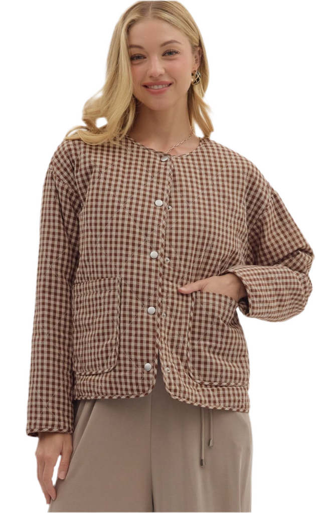 GINGHAM PRINTED JACKET - CHOCOLATE