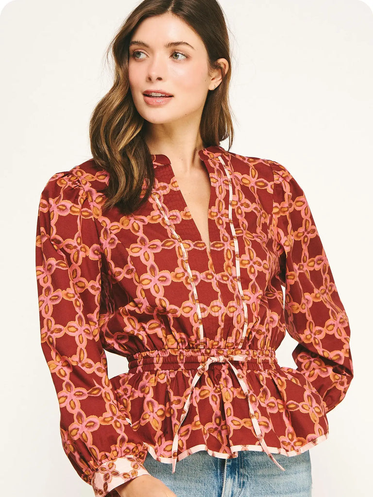 PRINT COLOR BLOCK LONG SLEEVE TOP - MULTI