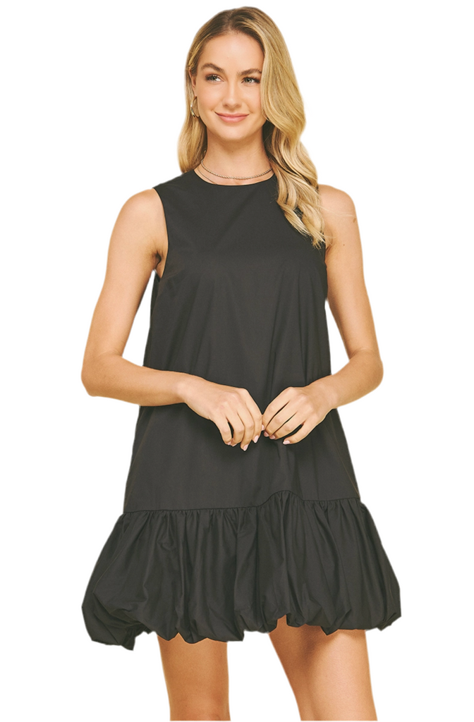 BUBBLE HEM MINI DRESS - BLACK