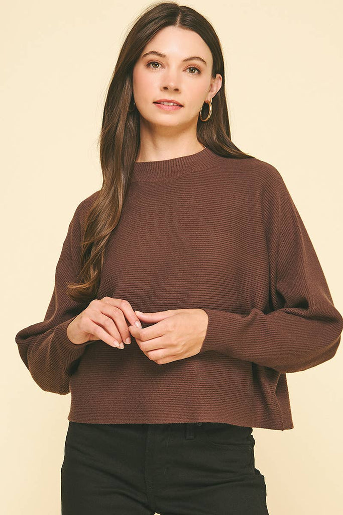 DOLMAN SLEEVES SWEATER TOP - ESPRESSO