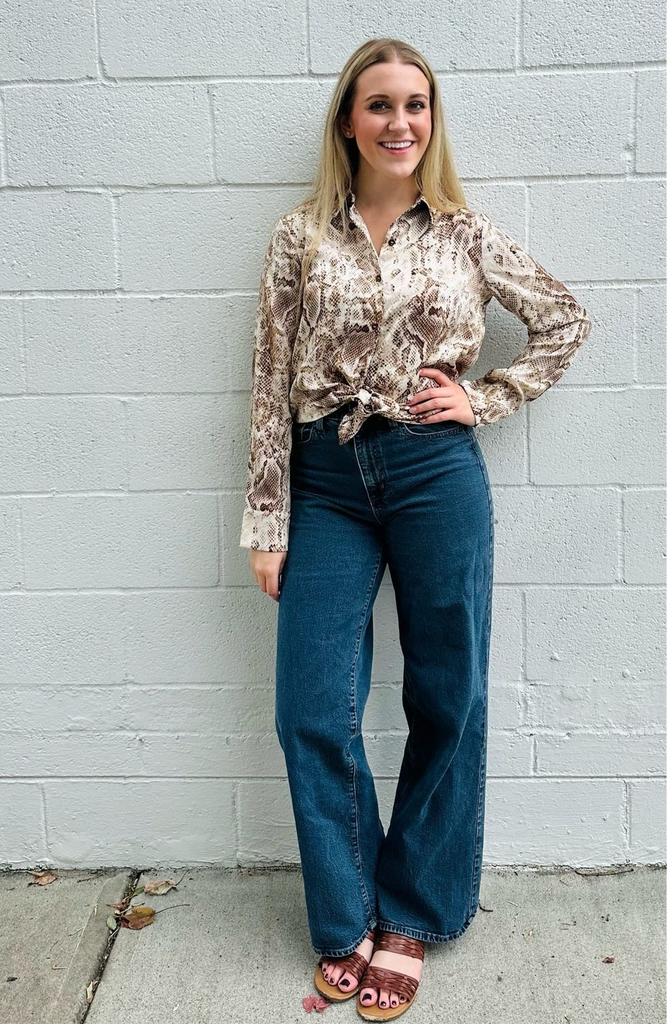PRINT BLOUSE - BROWN PYTHON