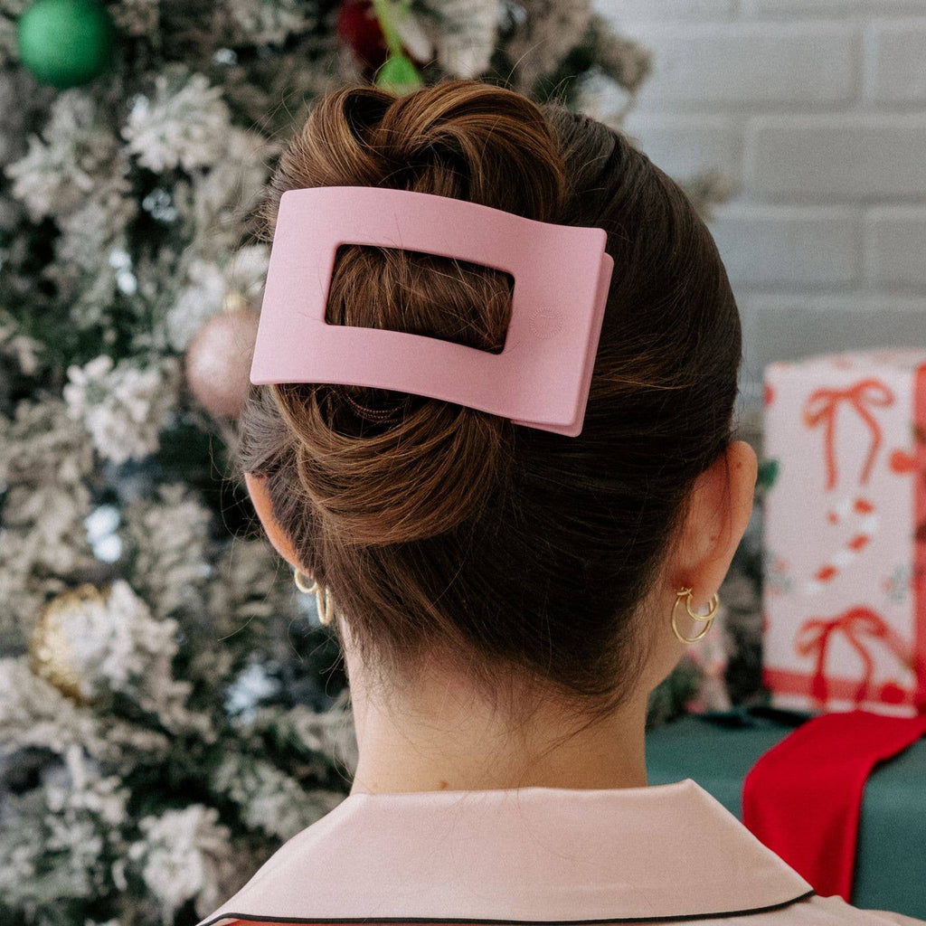 FLAT RECTANGLE HAIR CLIP - LARGE MERRY PINKMAS