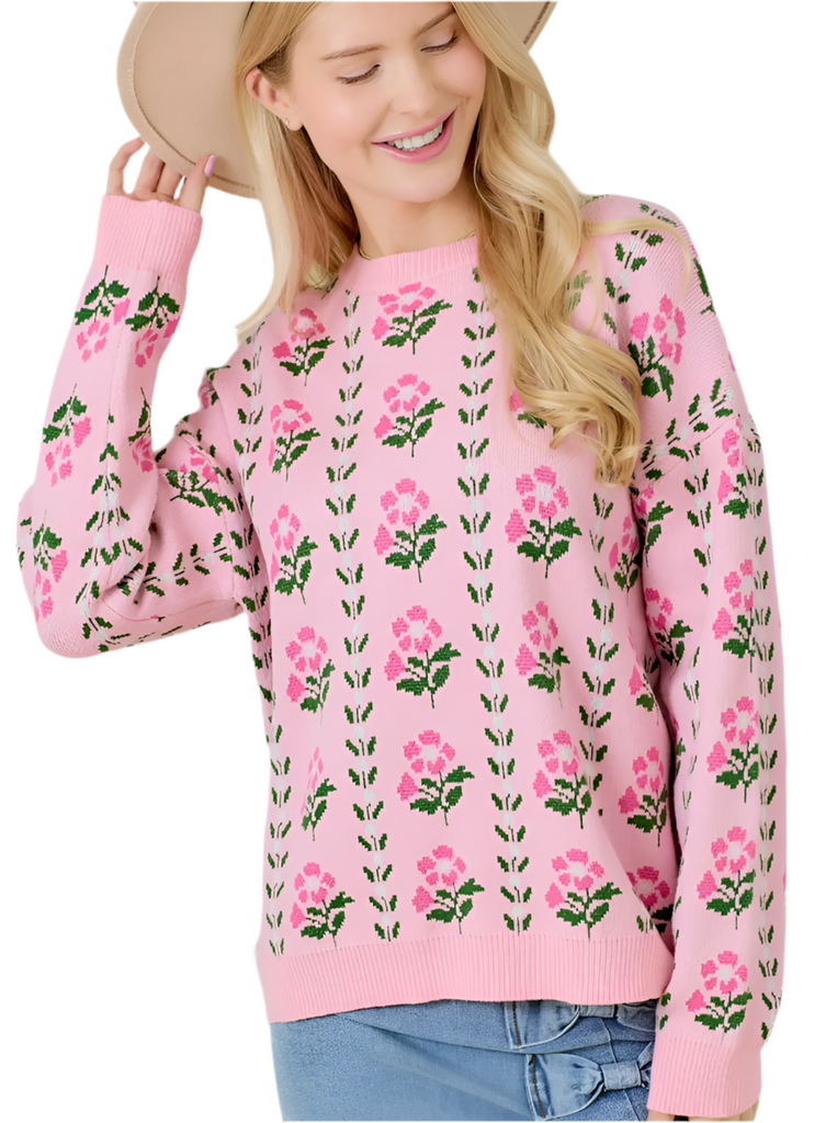 PINK FLORAL SWEATER