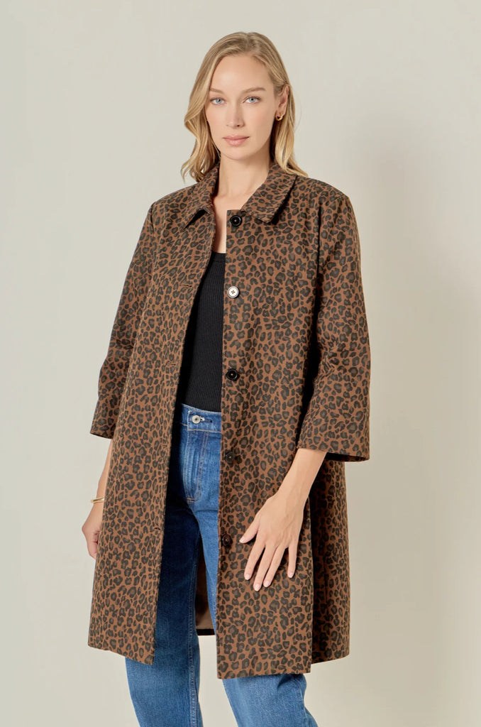 ANIMAL PRINT TRENCH COAT - BROWN