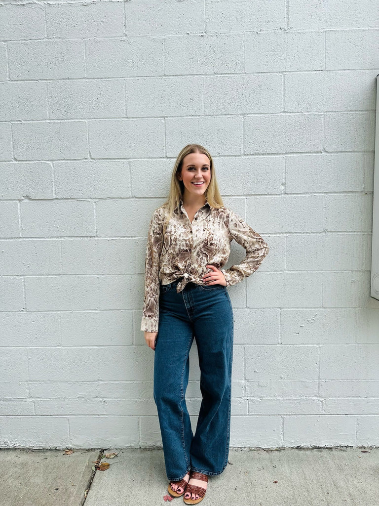 PRINT BLOUSE - BROWN PYTHON