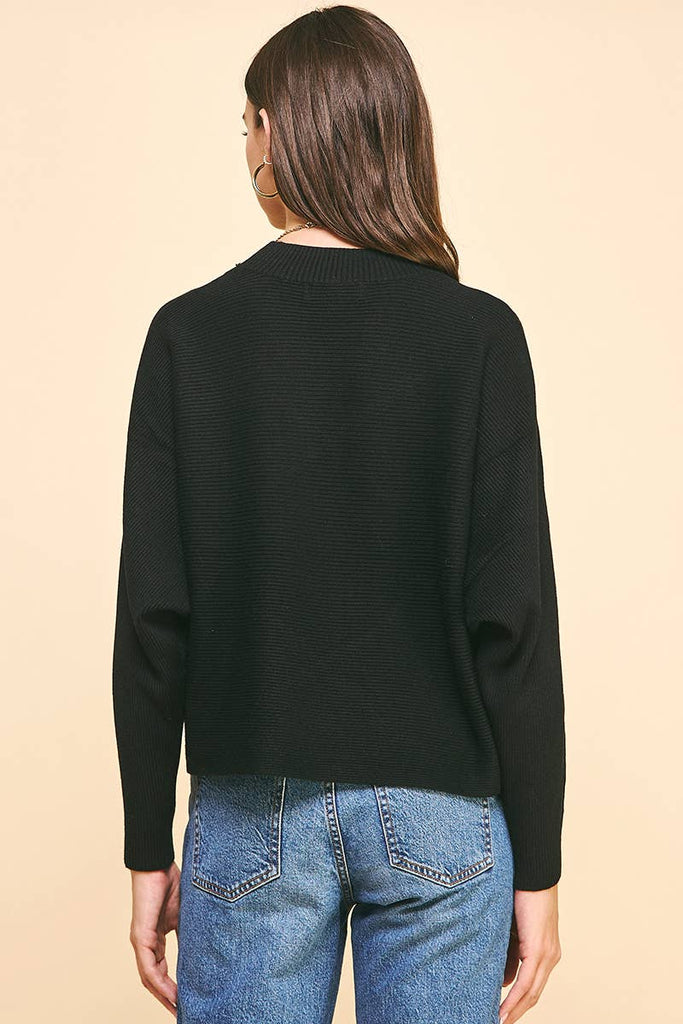 DOLMAN SLEEVES SWEATER TOP - BLACK