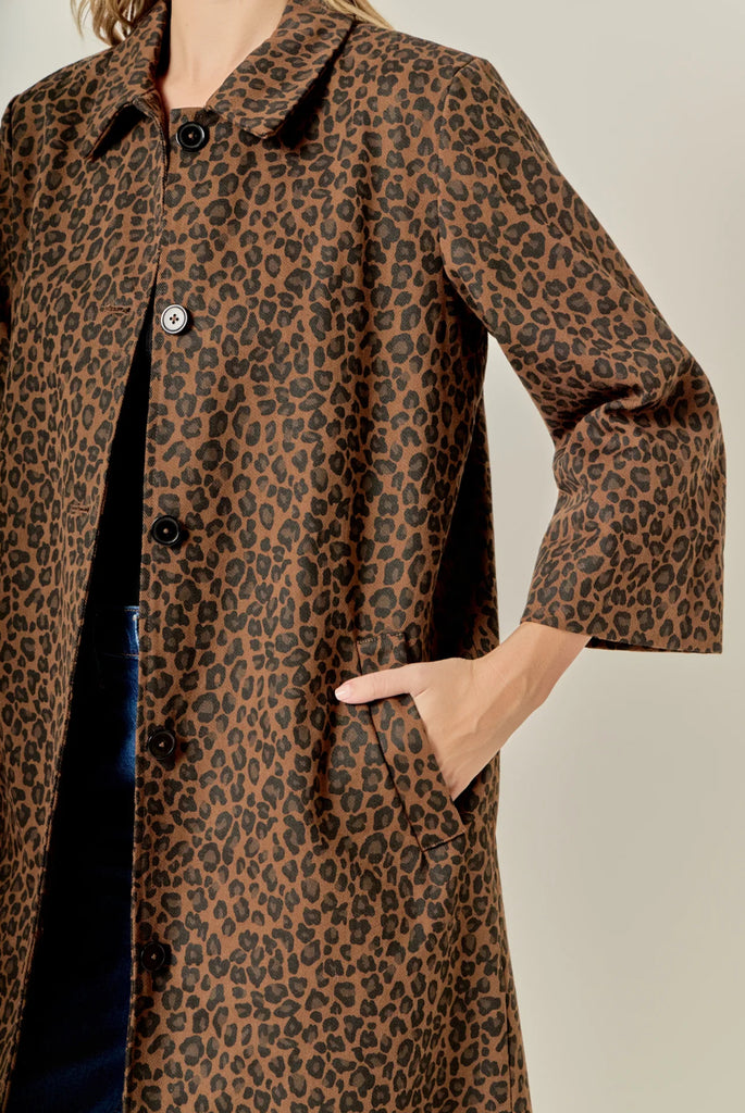 ANIMAL PRINT TRENCH COAT - BROWN