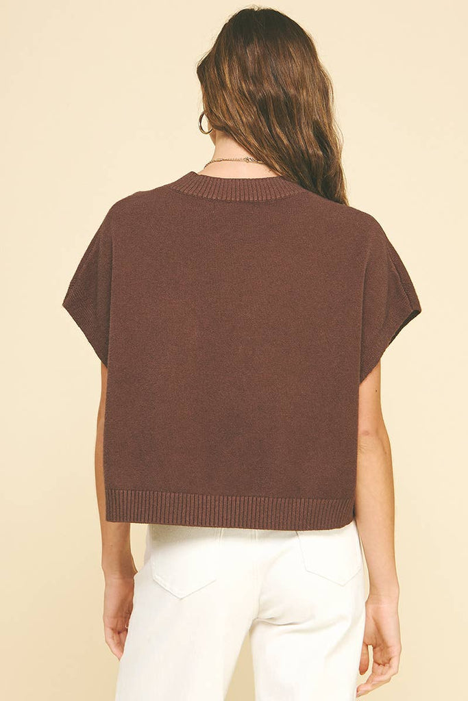 DROPPED SHOULDER SWEATER TOP - ESPRESSO