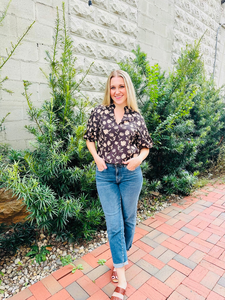 SHORT SLEEVE PRINT TOP - BLACK