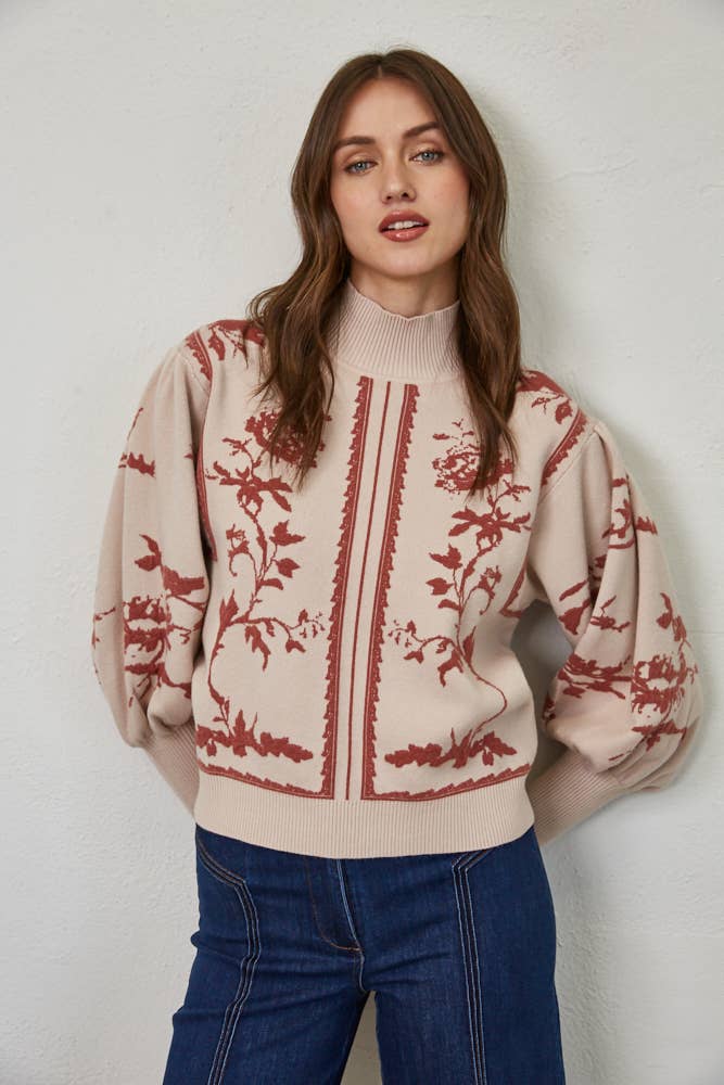 DRAMATIC BALLOON SLEEVE MOCK NECK SWEATER - MAUVE