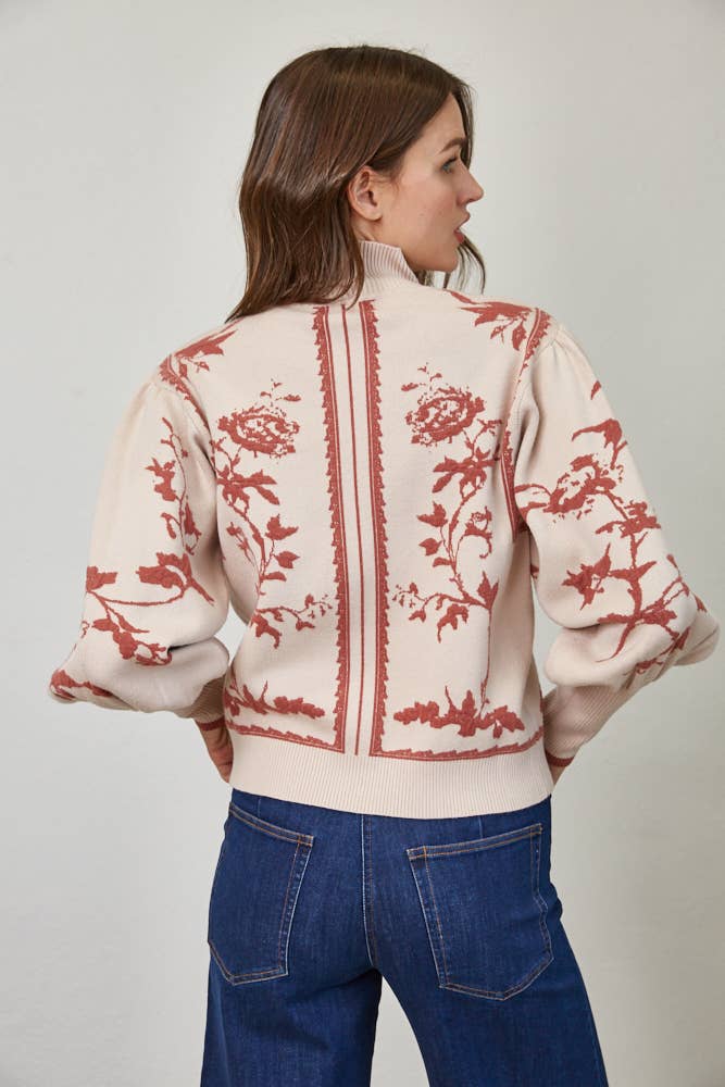 DRAMATIC BALLOON SLEEVE MOCK NECK SWEATER - MAUVE