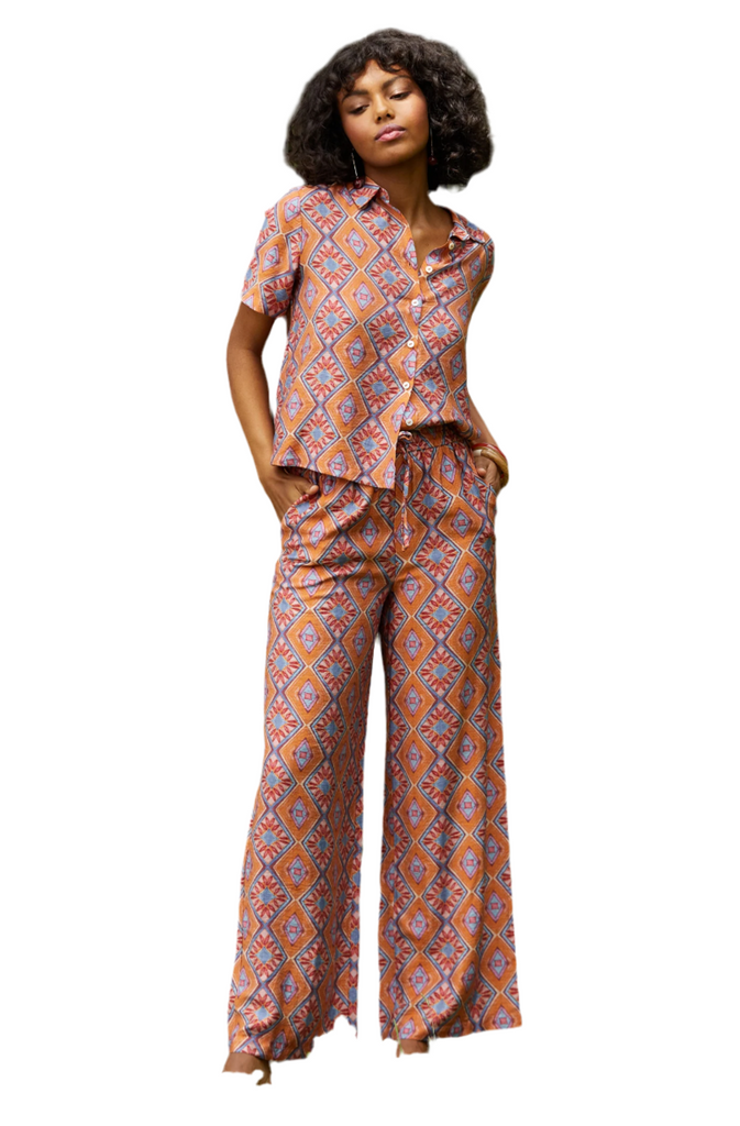 GEO PRINT PANT - ORANGE/RED/BLUE