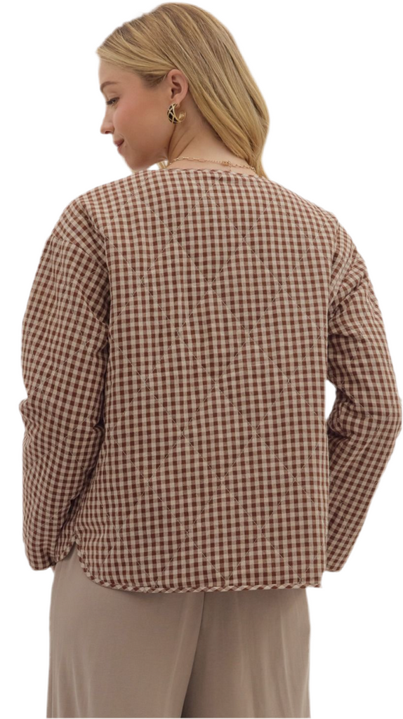 GINGHAM PRINTED JACKET - CHOCOLATE