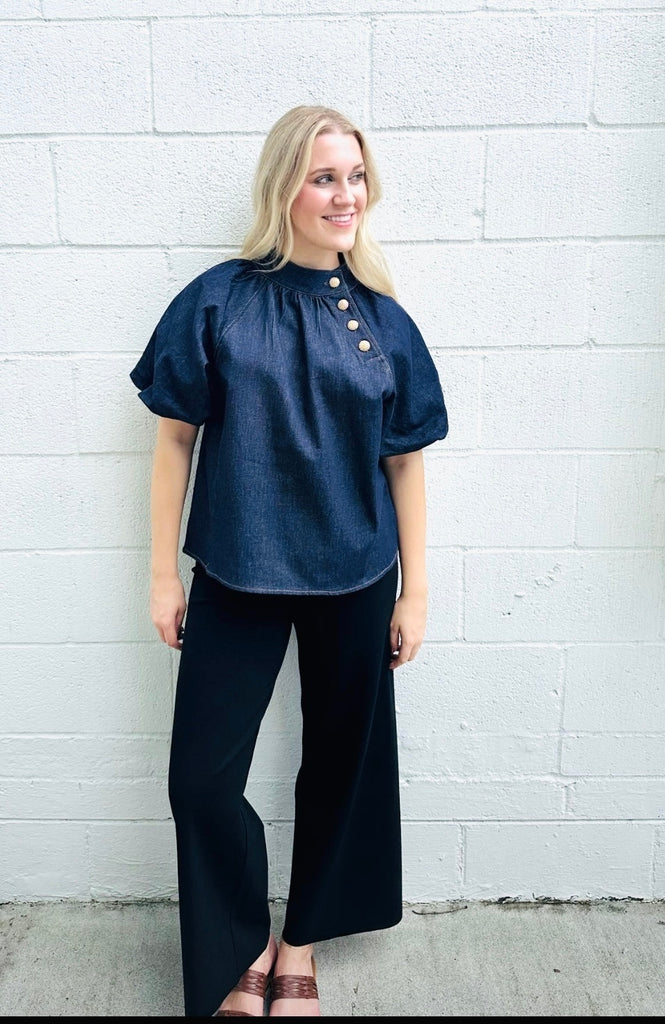 PUFF SLEEVE TOP - DARK BLUE