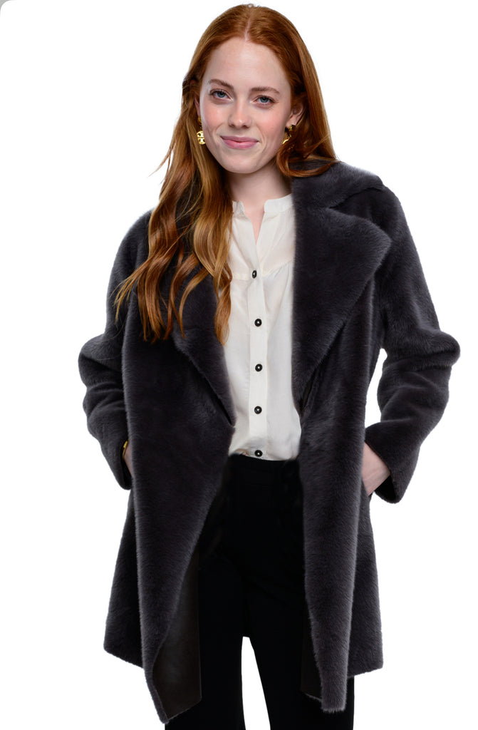 FAUX FUR & SUEDE COAT-GREY