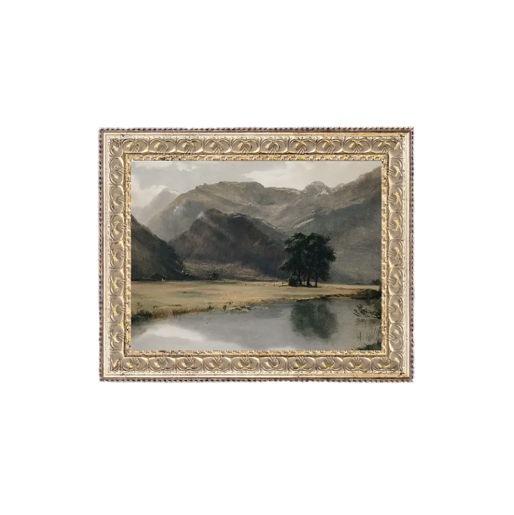 RIVER MOUNTAINSCAPE FRAMED ANTIQUE ART - 16X12 - IN STORE PICK UP ONLY!