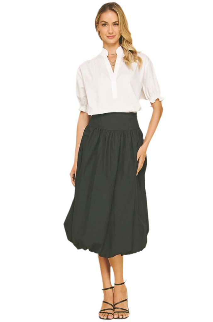 BUBBLE HEM SKIRT - BLACK