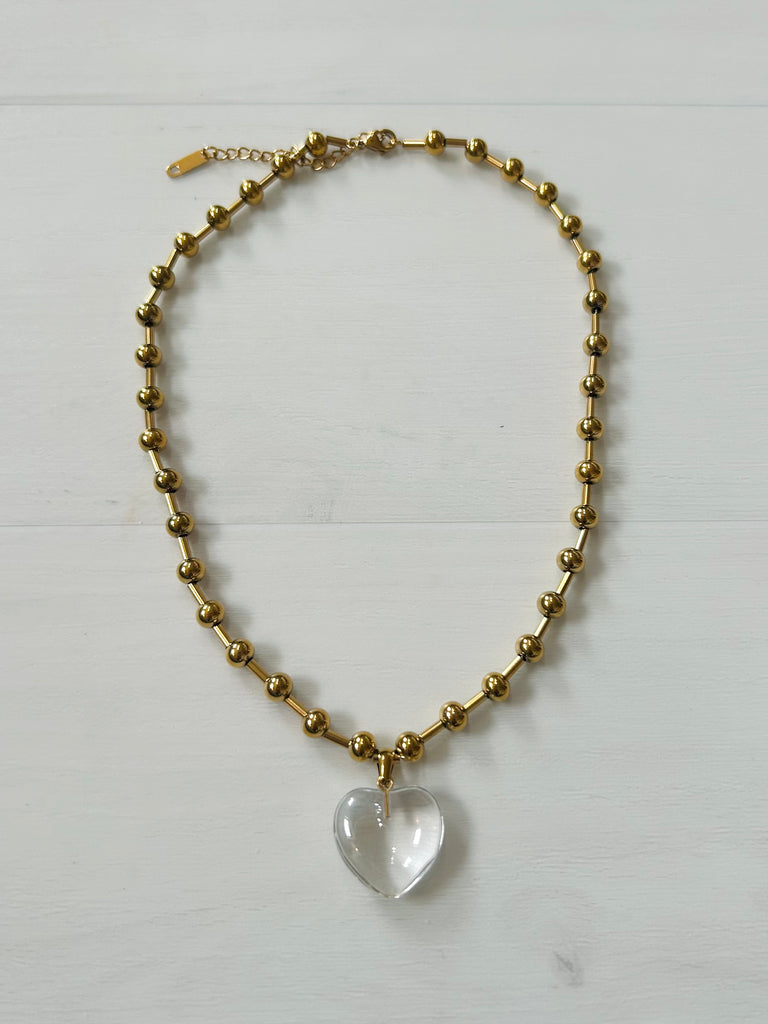 GOLD NECKLACE - CLEAR HEART PENDANT
