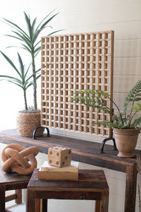 MANGO WOOD GRID PANEL ON AN IRON STAND IN STORE PICK UP ONLY!